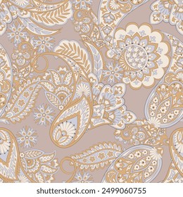 Paisley and ethnic flowers seamless vector pattern. floral vintage background