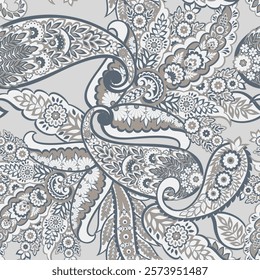 Paisley and ethnic flowers seamless vector pattern. floral vintage background