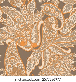 Paisley and ethnic flowers seamless vector pattern. floral vintage background