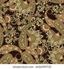 Paisley and ethnic flowers seamless vector pattern. floral vintage background