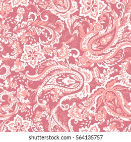 paisley and ethnic flowers seamless vector pattern. floral vintage background