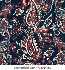 Paisley flores étnicas padrão de vetor sem costura. fundo floral vintage