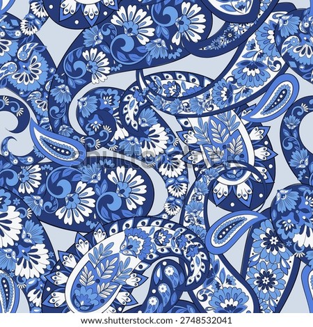 Paisley and ethnic flowers seamless vector pattern. floral vintage background
