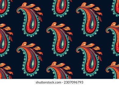 Paisley ethnic pattern design. floral pattern with paisley and mandala indian flower motifs. Fabric textile damask style for textil and decoration
