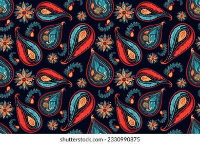 Paisley ethnic pattern design. floral mandala pattern with paisley and indian flower motifs. damask style texture fabric for textil and decoration