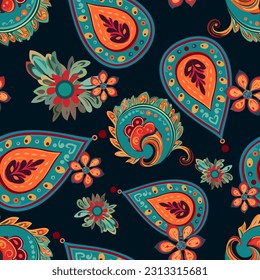 Patrón floral de diseño de patrones sin fisuras de la etnia paisley. Ornamento étnico, para tela, textil, tarjetas, papel de envoltura, patrón de papel pintado. Fondo ornamental
