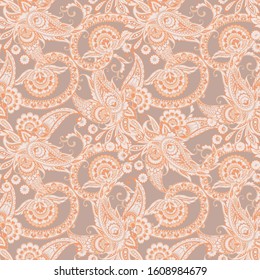 Paisley ethnic seamless vector pattern with floral elements.