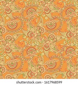 Paisley ethnic seamless vector pattern with floral elements.