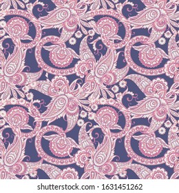 Paisley ethnic seamless vector pattern with floral elements.