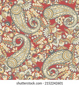 Paisley ethnische nahtlose Vektormuster mit floralen Elementen.