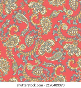 Patrón vectorial sin fisuras de la etnia paisley con elementos florales.