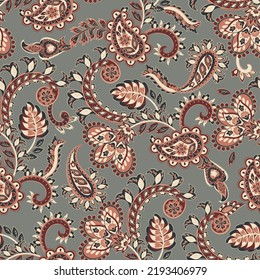 Paisley ethnic seamless vector pattern with floral elements.