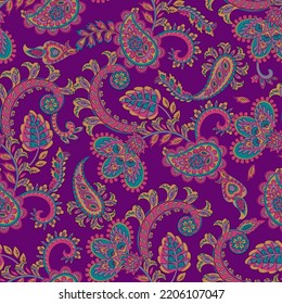 Paisley ethnic seamless vector pattern with floral elements.