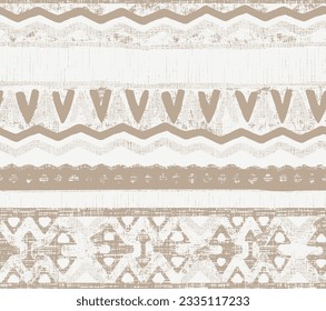 Paisley Ethnic stripe seamless pattern. Tribal rhombus triangle geometric vector background, boho motif, textured ornament illustration. Textile print beige ecru white
