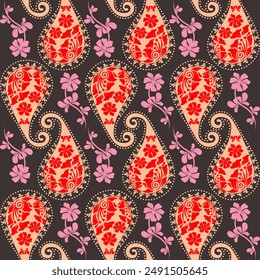 paisley fabric abstract vector seamless pattern for scarf kerchief shirt fabric carpet rug tablecloth pillow , peach fuzz colored