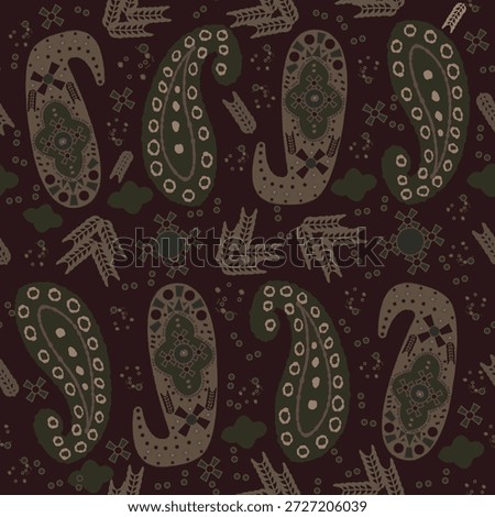 Paisley fabric design pattern with brown background