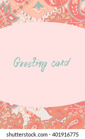 Paisley festive frame. Ethnic banner. Business cards templates. Aztec floral background. Greeting cards, invitations, flyers. Vector illustration.