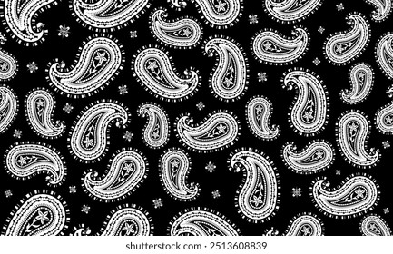 Paisley floral black white pattern.Traditional seamless persia boteh,buta,zoroastrianism.Bohemian,hippie vector abstract style.Designs for print,fabric,clothing,wrap,scarf,bandana,pillows,decoration.