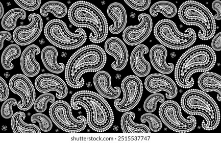 Patrón blanco negro floral de Paisley. Persia tradicional sin costuras boteh, buta, zoroastrianismo. Estilo abstracto de Vector hippie bohemio. Diseños para impresión, tela, ropa, abrigo, bufanda, bandana, almohadas, decoración.