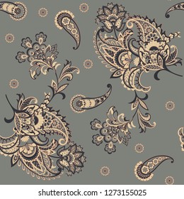 Paisley Floral oriental ethnic Pattern. Seamless Ornamental Indian fabric patterns.