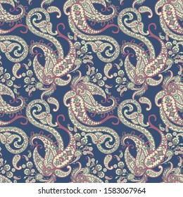 Paisley Floral oriental ethnic Pattern. Seamless Vector Ornament. Ornamental motifs of the Indian fabric patterns