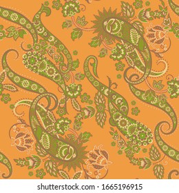 Paisley Floral oriental ethnic Pattern. Vector Seamless Ornamental Indian fabric patterns.