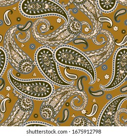 Paisley Floral oriental ethnic Pattern. Seamless Vector Ornament. Ornamental motifs of the Indian fabric patterns.