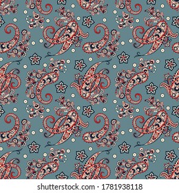 Paisley Floral oriental ethnic Pattern. Seamless Vector Ornament. Ornamental motifs of the Indian fabric patterns.