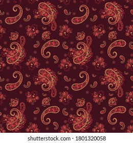 Paisley Floral oriental ethnic Pattern. Seamless Vector Ornament. Ornamental motifs of the Indian fabric patterns.