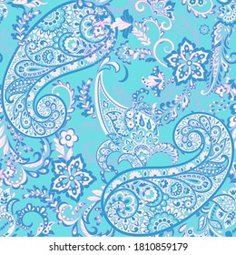 Paisley Floral oriental ethnic Pattern. Vector Seamless Ornamental Indian fabric patterns