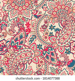 Patrón étnico oriental Paisley Floral. Ornamento vectorial impecable. Patrones de tela de Damasco.