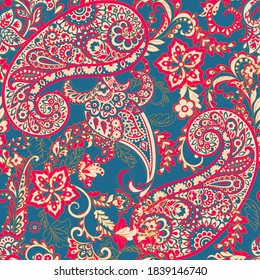 Paisley Floral oriental ethnic Pattern. Vector Seamless Ornamental Indian fabric patterns