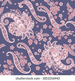 Paisley Floral oriental ethnic Pattern. Seamless Vector Ornament. Ornamental motifs of the Indian fabric patterns.