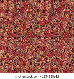 Paisley Floral oriental ethnic Pattern. Seamless Vector Ornament. Ornamental motifs of the Indian fabric patterns.