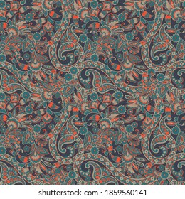 Paisley Floral oriental ethnic Pattern. Seamless Vector Ornament. Ornamental motifs of the Indian fabric patterns.