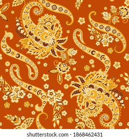 Paisley Floral oriental ethnic Pattern. Seamless Vector Ornament. Ornamental motifs of the Indian fabric patterns.