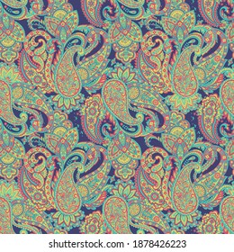 Paisley Floral oriental ethnic Pattern. Vector Seamless Ornamental Indian fabric patterns.