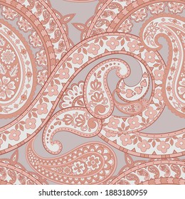 Paisley Floral oriental ethnic Pattern. Seamless Vector Ornament. Ornamental motifs of the Indian fabric patterns