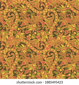 Paisley Floral oriental ethnic Pattern. Seamless Vector Ornament. Ornamental motifs of the Indian fabric patterns.