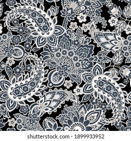 Paisley Floral oriental ethnic Pattern. Vector Seamless Ornamental Indian fabric patterns.
