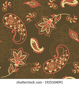 Paisley Floral oriental ethnic Pattern. Seamless Vector Ornament. Damask fabric patterns