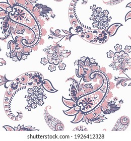 Paisley Floral oriental ethnic Pattern. Seamless Vector Ornament. Ornamental motifs of the Indian fabric patterns