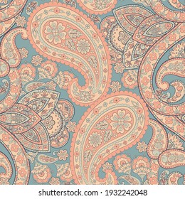 Paisley Floral oriental ethnic Pattern. Seamless Vector Ornament. Ornamental motifs of the Indian fabric patterns.