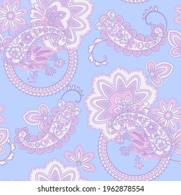 Paisley Floral oriental ethnic Pattern. Seamless Vector Ornament. Ornamental motifs of the Indian fabric patterns