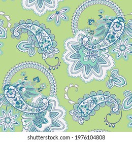Paisley Floral oriental ethnic Pattern. Seamless Vector Ornament. Ornamental motifs of the Indian fabric patterns