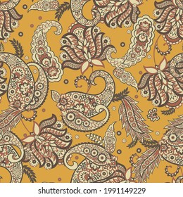 Paisley Floral oriental ethnic Pattern. Seamless Vector Ornament. Ornamental motifs of the Indian fabric patterns