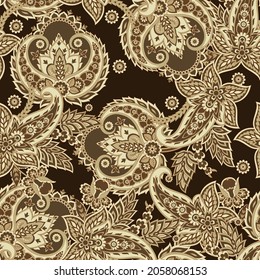 Paisley Floral oriental ethnic Pattern. Seamless Vector Ornament. Damask fabric patterns.