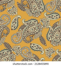 Paisley Floral oriental ethnic Pattern. Seamless Vector Ornament. Ornamental motifs of the Indian fabric patterns.