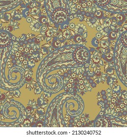 Paisley Floral oriental ethnic Pattern. Seamless Vector Ornament. Ornamental motifs of the Indian fabric patterns.