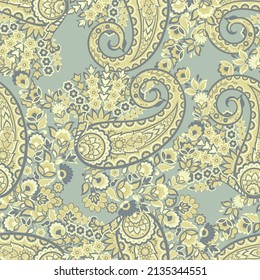 Paisley Floral oriental ethnic Pattern. Seamless Vector Ornament. Ornamental motifs of the Indian fabric patterns.